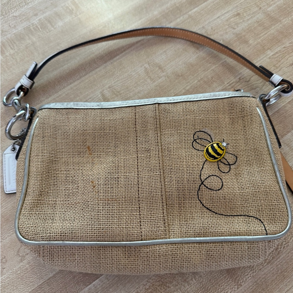 Coach Bumblebee Y2K Floral Embroidered Shoulder Bag with Tan Strap - Picture 4 of 6